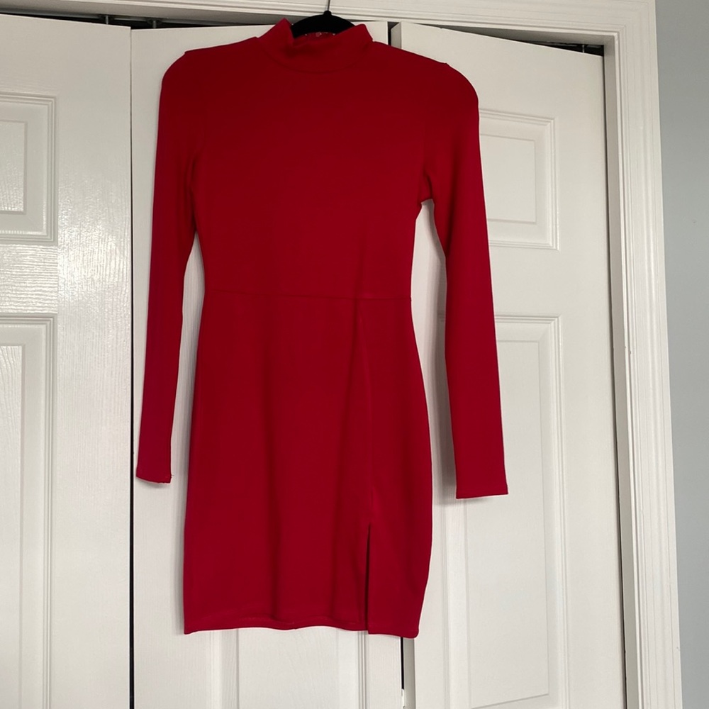 Red Midi Dress with cute slit